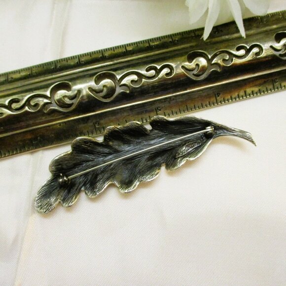 Vintage TORTOLANI Silver Plate Leaf Brooch: DESIGNER  Foliate Silver Jewelry - Picture 14 of 15